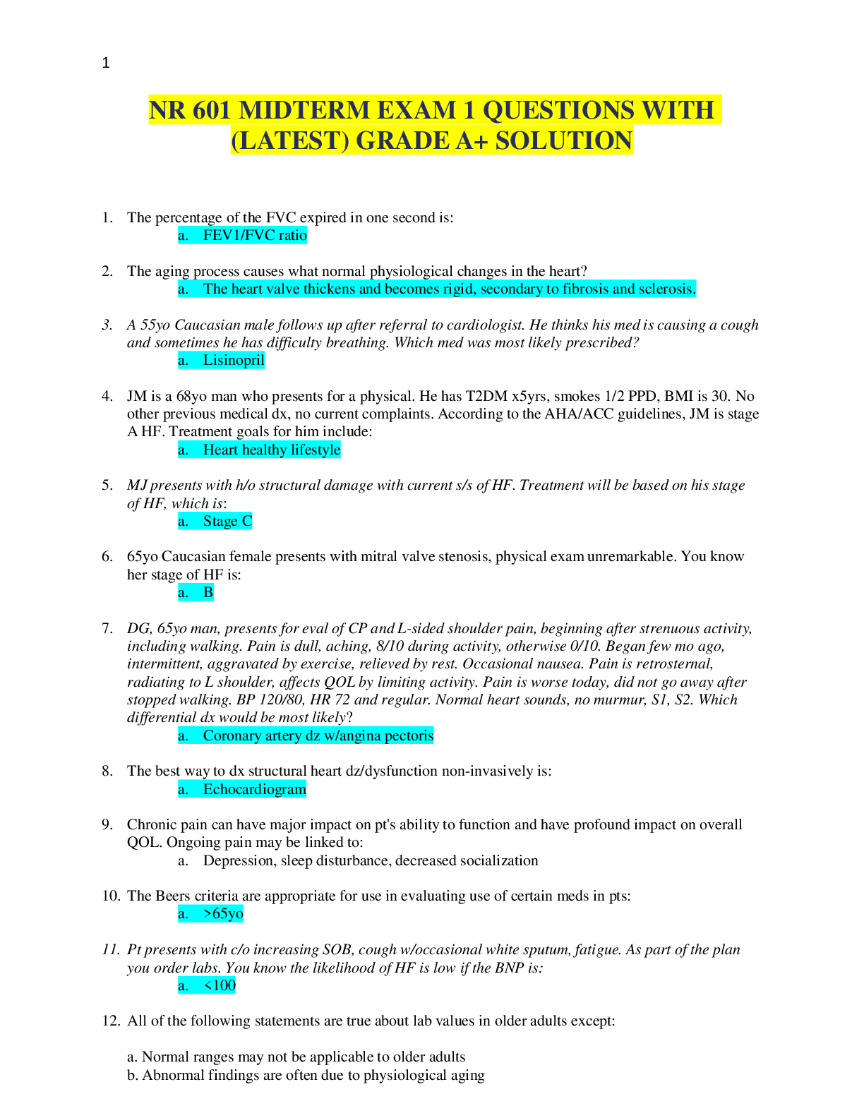 Preview of NR 601 MIDTERM EXAM 1 QUESTIONS WITH (LATEST) GRADE A+ SOLUTION